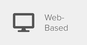 Icon representing a desktop computer, with the words, "Web-Based."