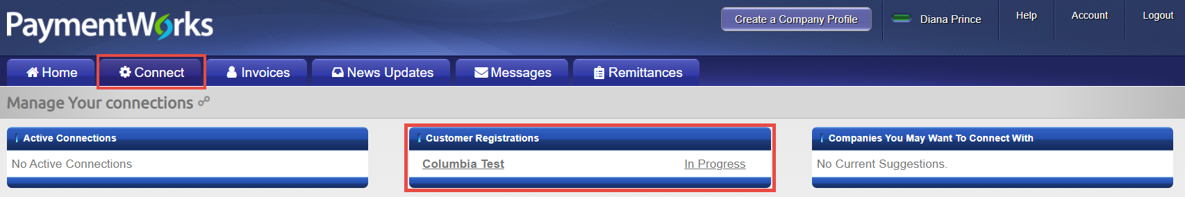 PaymentWorks Connect Tab