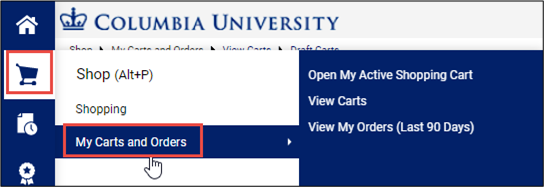 CU Marketplace navigate to My Carts and Orders