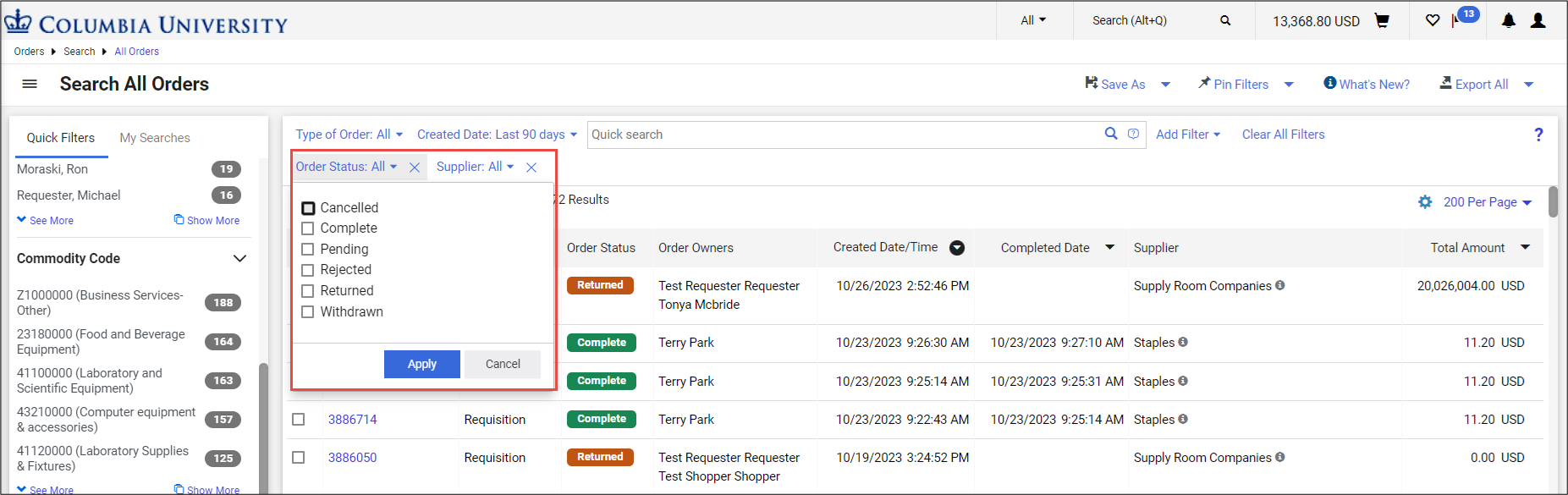 CU Marketplace Search Select Filters