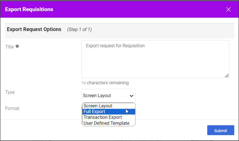 CU Marketplace Export Screen Select Type