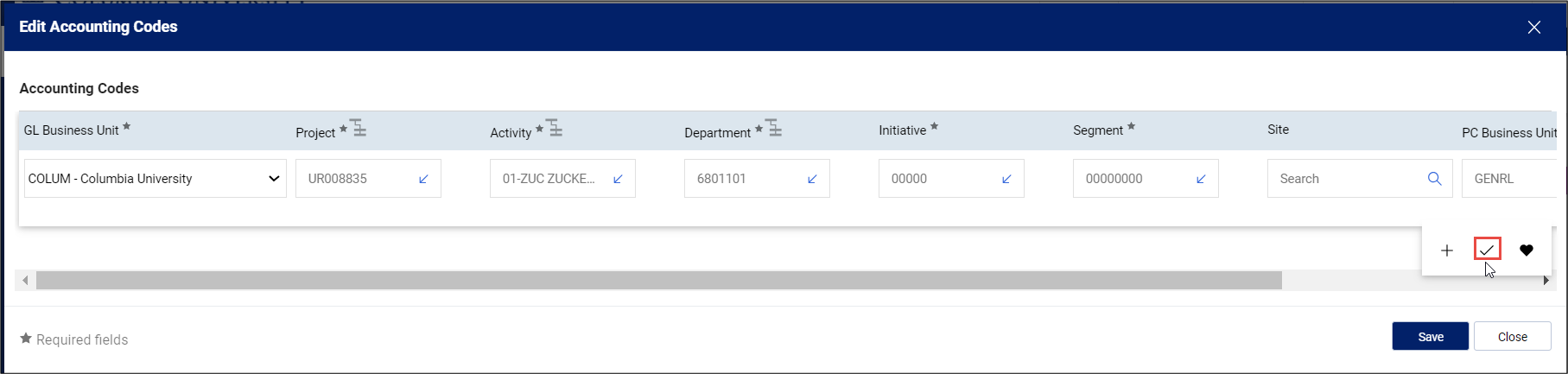 CU Marketplace Edit Accounting Codes