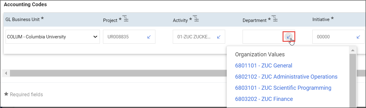 CU Marketplace Select Accounting Code