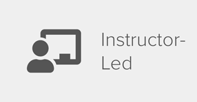 Icon representing a teacher, with the words, "Instructor-Led."