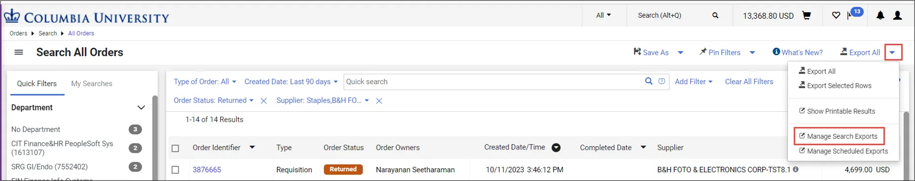 CU Marketplace Manage Search Exports