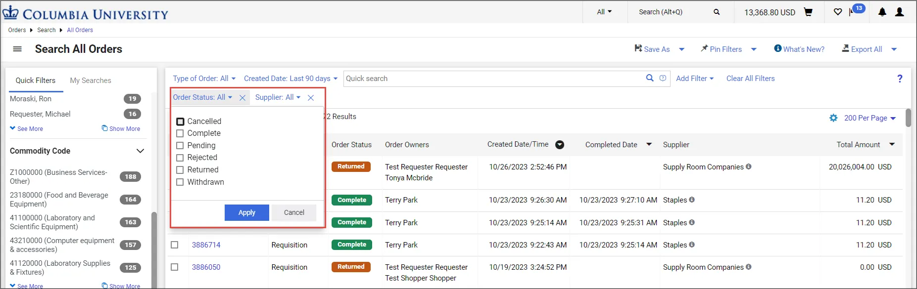 CU Marketplace Search Select Filters