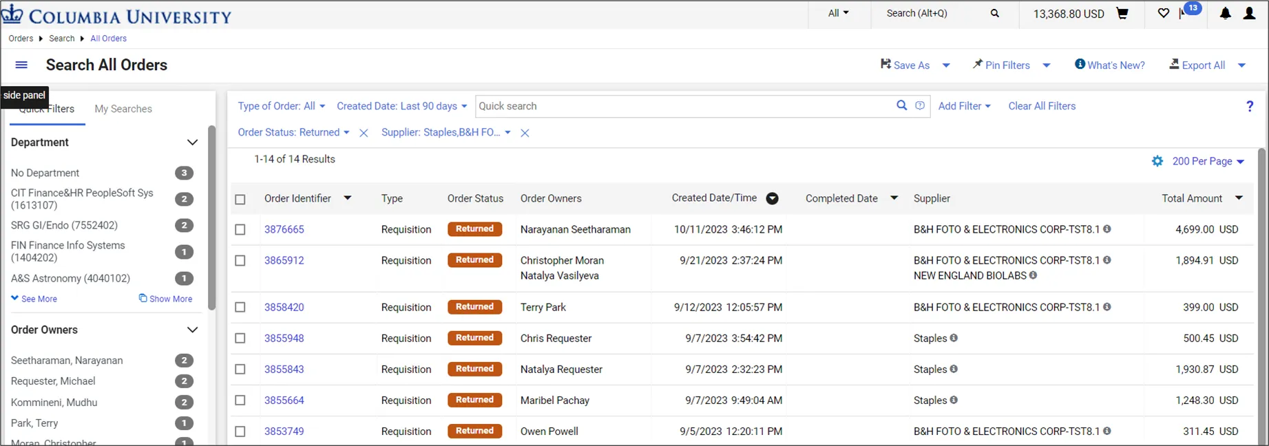 CU Marketplace Search Filters Applied