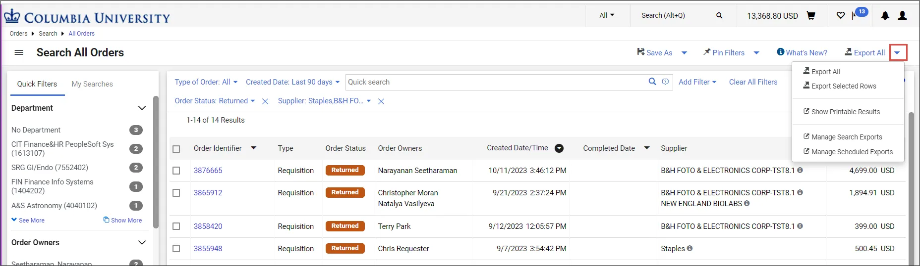 CU Marketplace Exporting Search