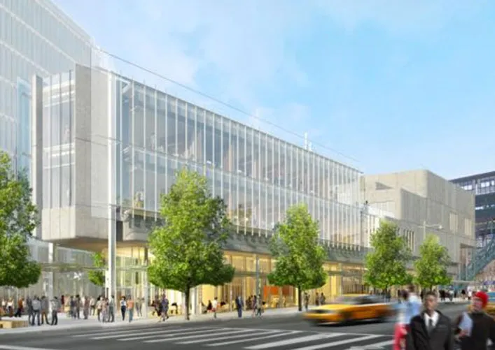 Rendering of the open campus style forum building.